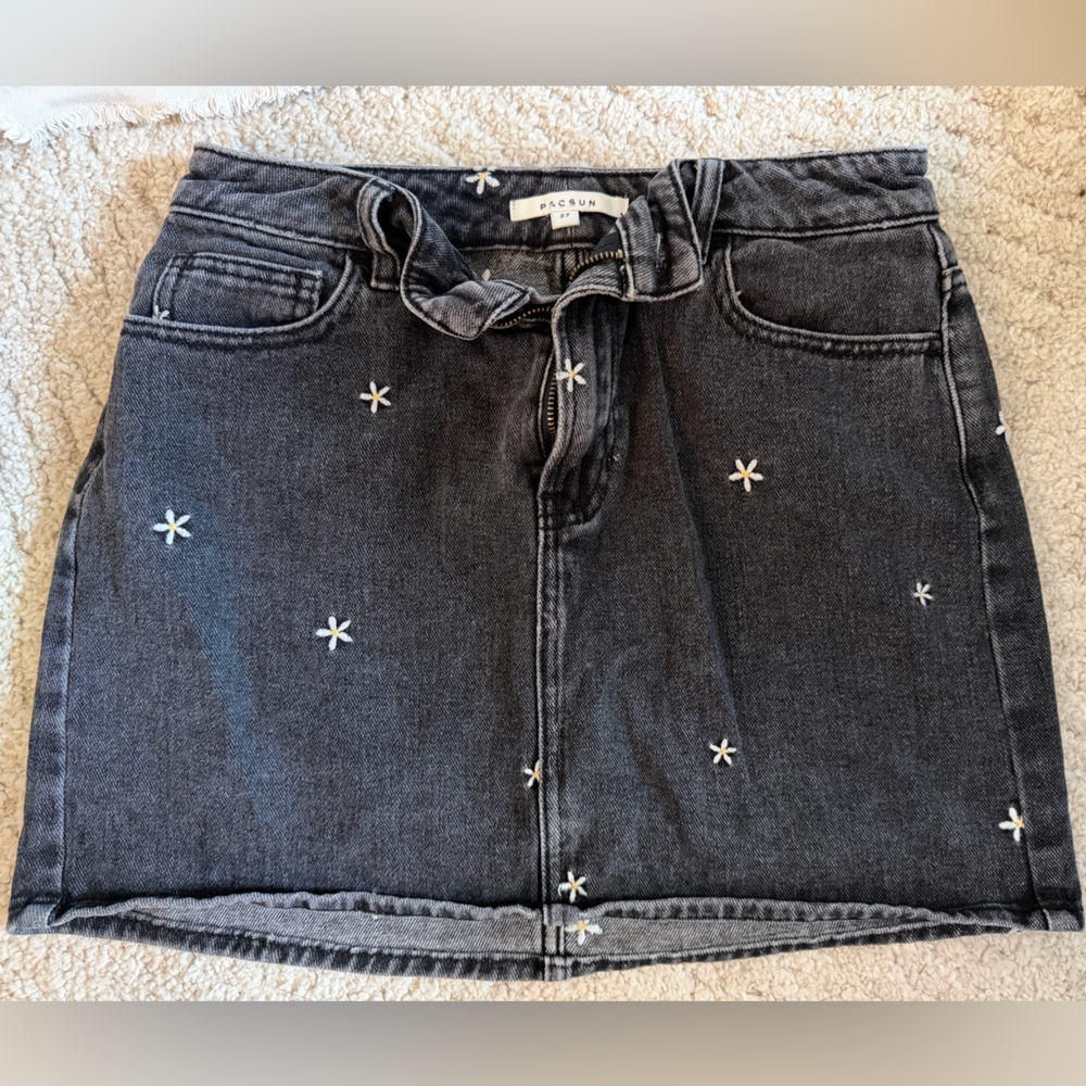 Pacsun Embroidered Black Denim Skirt